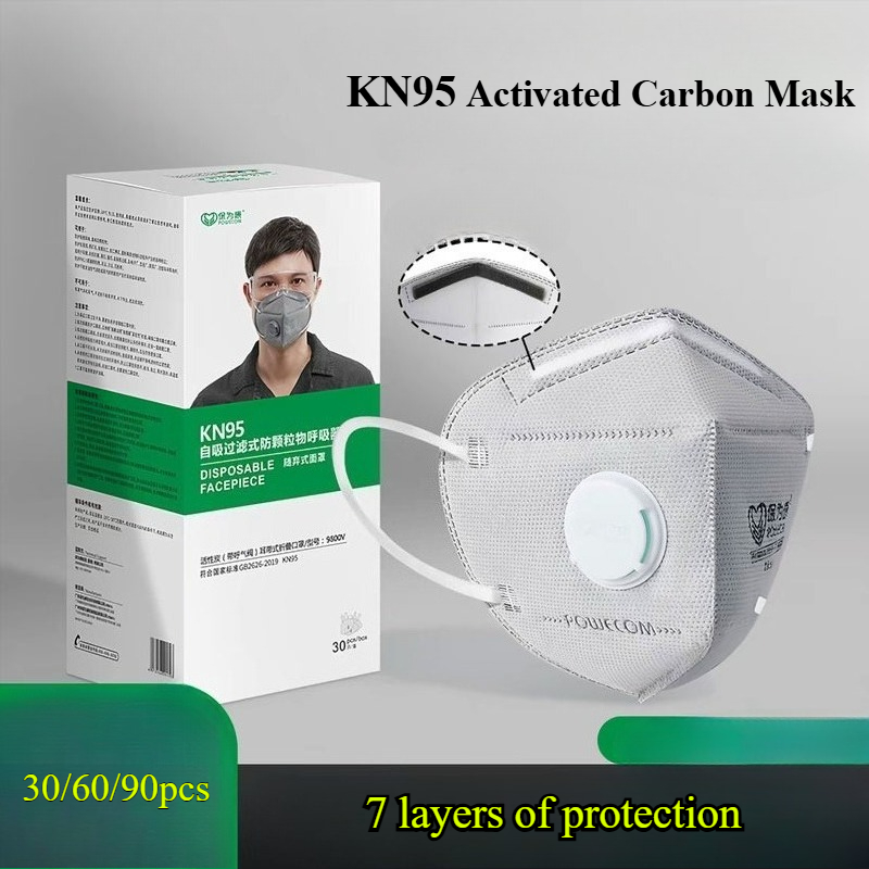 Kn95 Respirator Mask - 30/60/90 adet Aktif Karbon Valfli KN95
